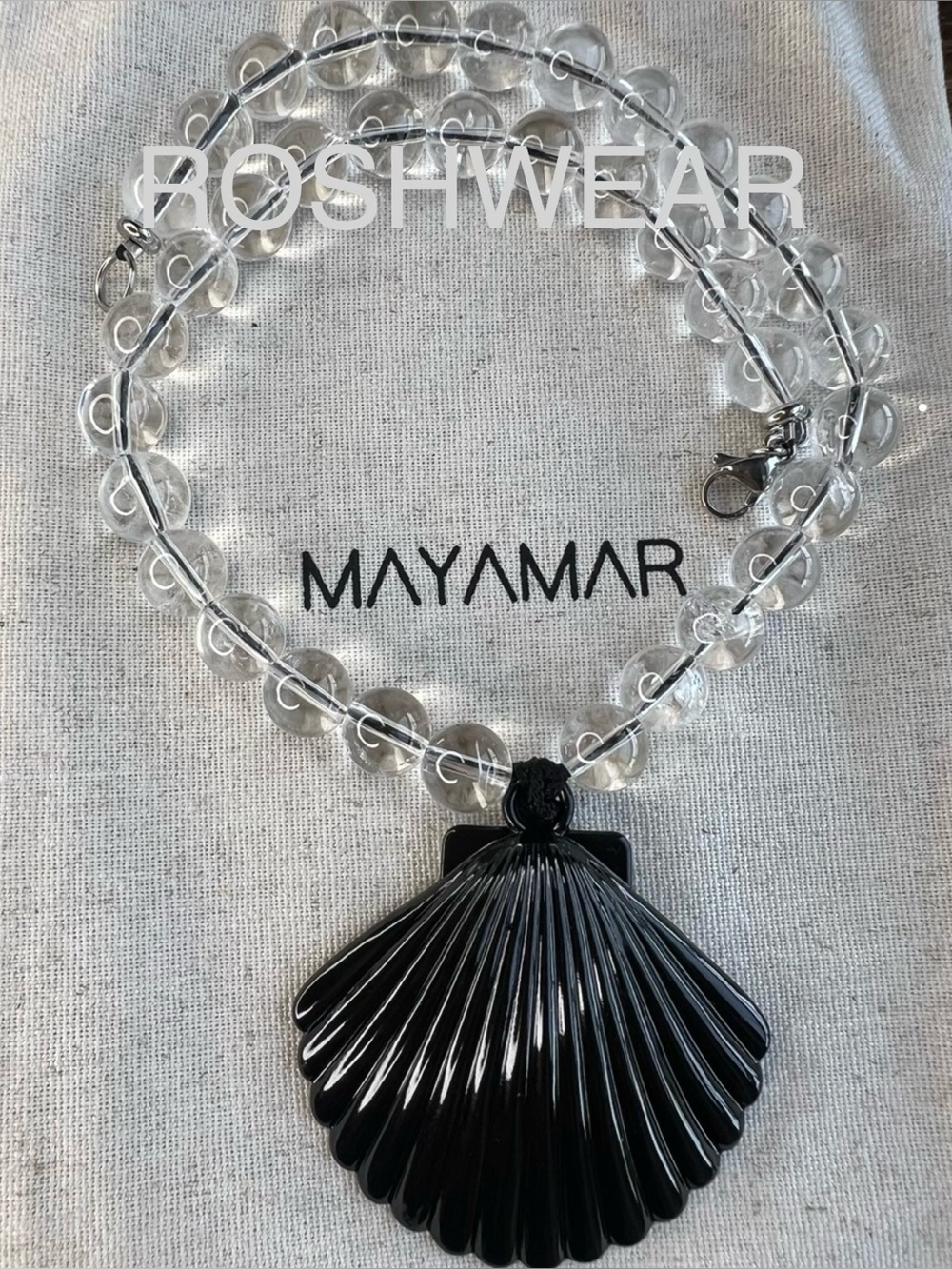 Midnight Natural Clear Crystal Beaded Shell Necklace NWOT